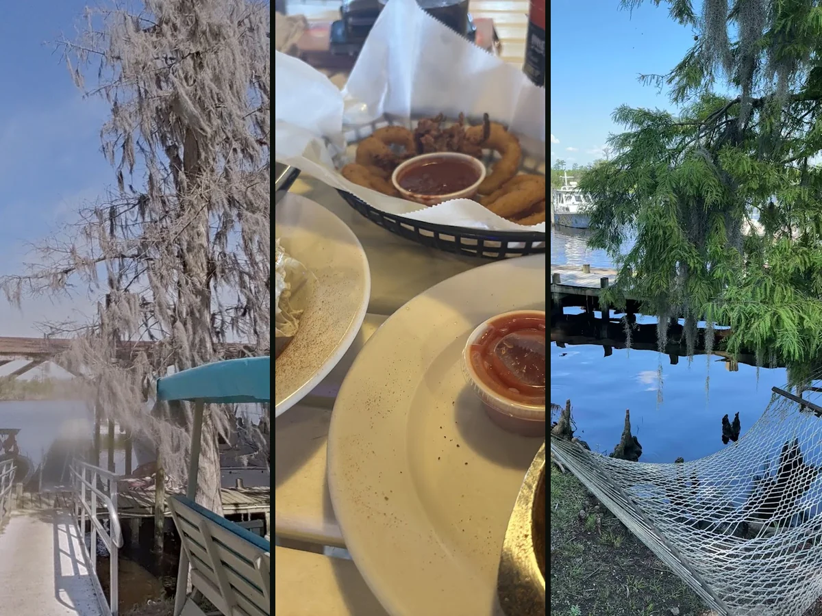 Dockside restaurant with outdoor seating and river views.