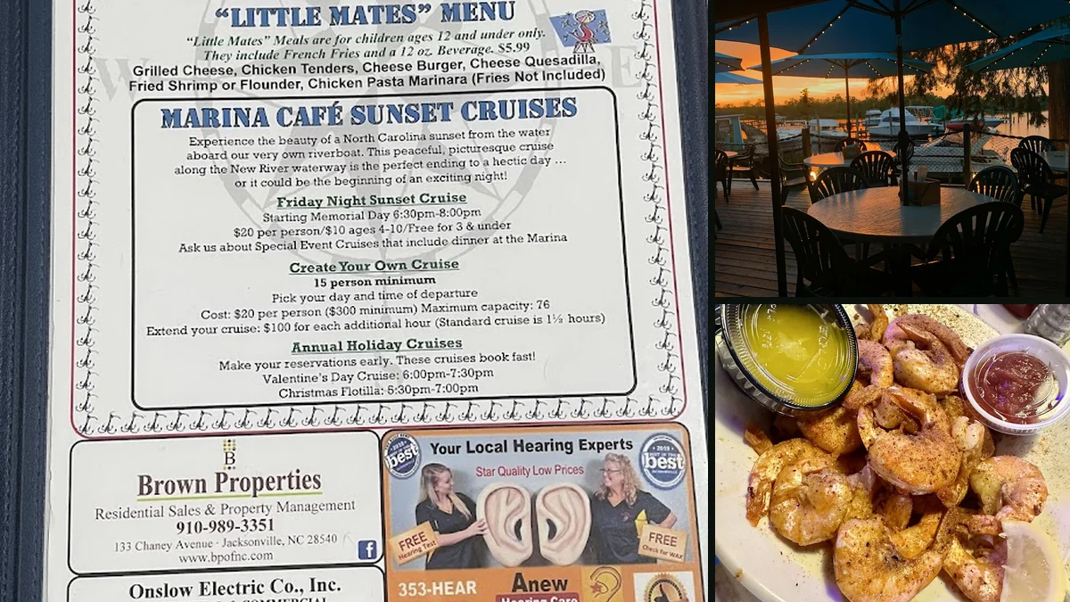 Casual dining room beside the marina.